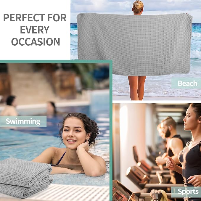 MICROFI New Microfiber Waffle Bath Towels, 2 Pieces, Oversized, Soft, Absorbent, Fast Drying, Lint Free 430 GSM (Silver)