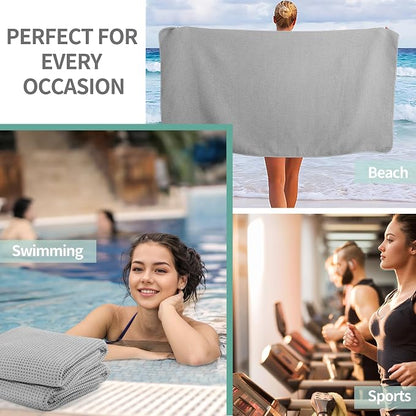 MICROFI New Microfiber Waffle Bath Towels, 2 Pieces, Oversized, Soft, Absorbent, Fast Drying, Lint Free 430 GSM (Silver)