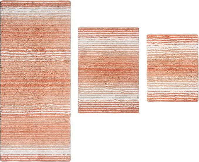 Home Weavers 100% Cotton Gradiation Collection Bathroom Décor | Washable Rug | Bathroom Mat | Kitchen Mat | Bathroom Rug Set | Bath Mat Set | Bath Floor Mat Non Slip, 3 Piece Set with Runner, Coral