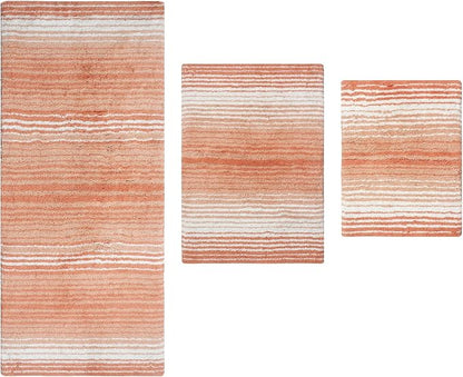 Home Weavers 100% Cotton Gradiation Collection Bathroom Décor | Washable Rug | Bathroom Mat | Kitchen Mat | Bathroom Rug Set | Bath Mat Set | Bath Floor Mat Non Slip, 3 Piece Set with Runner, Coral