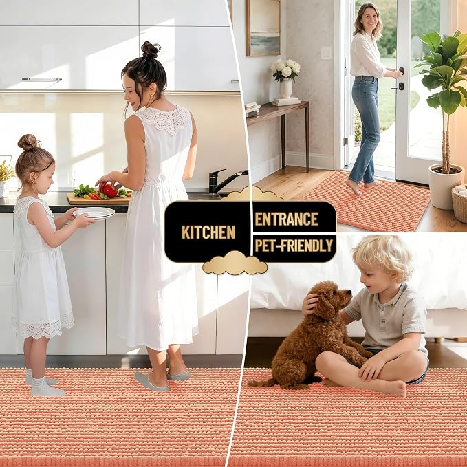 OLANLY Thick Chenille Bathroom Runner Rugs 44x24, Absorbent Bath Mat, Peach | Soft Bath Rugs, Rubber Backing, Machine Wash Dry, Bath Mats for Bathroom, Tub and Shower, Home Decor Accessories