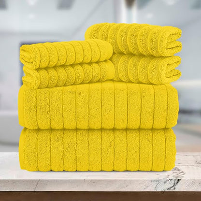 Elegant Comfort 100% Turkish Cotton Corduroy Ribbed Luxury Bath Towels 6-Piece Set, Premium Feel - Quick Dry, Highly Absorbent, Contains 2 Bath Towels, 2 Hand Towels, and 2 Washcloths, Yellow