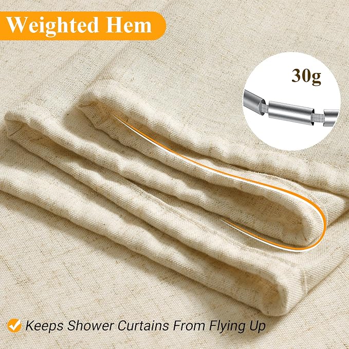 Beige Shower Curtain, Linen Textured Fabric Shower Curtains for Bathroom Modern Farmhouse Neutral Tone Premium Quality Fabric Bohemian Rustic Cottage Country Bathroom Decor, Cream, 72 x 72