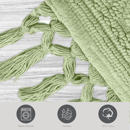 Jean Pierre - Ricardo Bath Mat, Woven Fringe Bathroom Rugs, 100% Cotton, Premium Bathroom Decor - Measures 21" x 41" - Sage Green