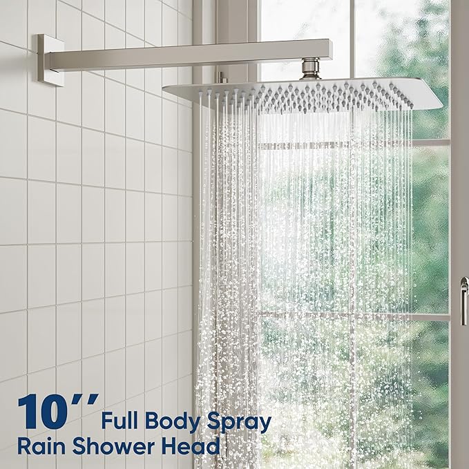 ESNBIA Shower System,10 Inches Shower Faucet Set with Pressure Balance Valve, Rain Shower Head with Handheld Spray Combo, Brushed Nickel