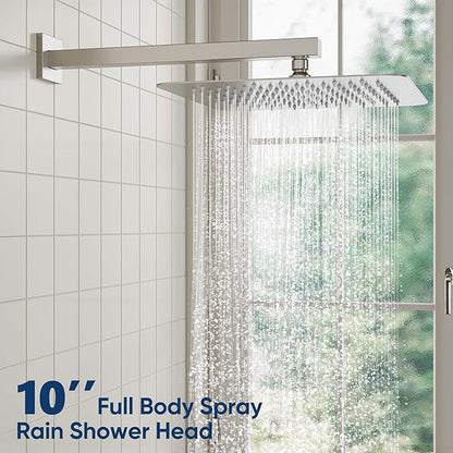 ESNBIA Shower System,10 Inches Shower Faucet Set with Pressure Balance Valve, Rain Shower Head with Handheld Spray Combo, Brushed Nickel