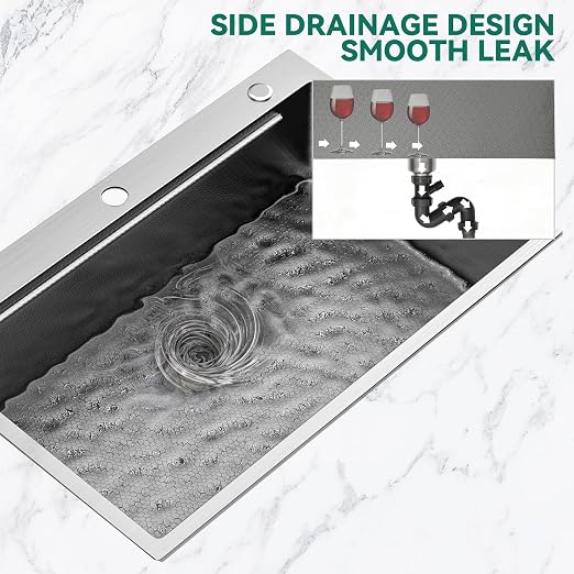 YITAHOME Drop In Kitchen Sink Workstation 33in | 304 Stainless Steel Single Bowl Top Mount Sink w/Ledge & Accessories, Honeycomb Surface Design, 33 x 22 x 10 in, Silver