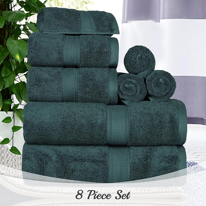 SUPERIOR Egyptian Cotton Ultra Plush & Absorbent, 8 Piece Set, Teal | Quick Dry, Soft Luxury Towel Set, Bath Essentials, Guest Bath, Spa, 2 Bath, 2 Hand, 4 Face Towels, Madeline Towels