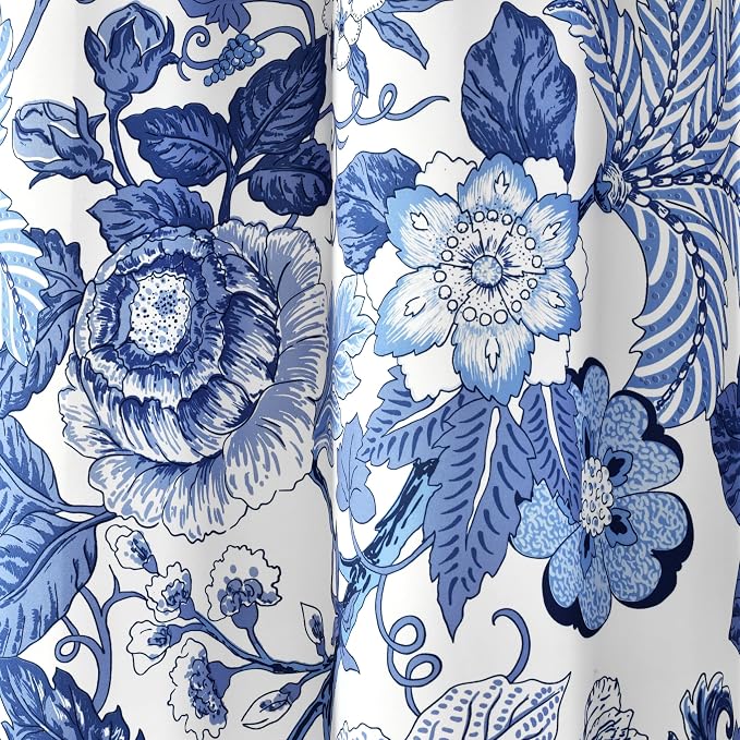 Lush Decor Sydney Floral Shower Curtain, 72" W x 72" L, Navy & White - Fabric Shower Curtains - Cottage Core Decor - Colorful Floral Print - Cute Bathroom Curtain