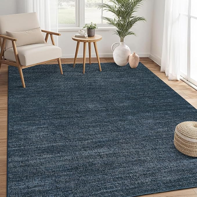 Garvee Washable Living Room Area Rugs 4x6 Kids Rugs for Bedroom, Navy | Modern Solid Color Non Slip Backing Low Pile Non Shedding Stain Resistant Neutral Soft Rug for Entryway Dining Room Dorm