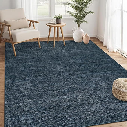 Garvee Washable Living Room Area Rugs 4x6 Kids Rugs for Bedroom, Navy | Modern Solid Color Non Slip Backing Low Pile Non Shedding Stain Resistant Neutral Soft Rug for Entryway Dining Room Dorm