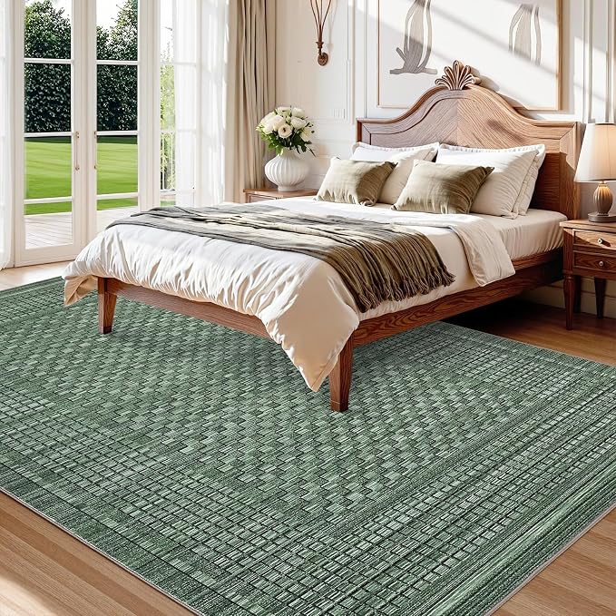 Washable Rugs 10x13 Rug for Living Room Modern Bedroom Rug Aesthetic Green Large Area Rug Non Slip Throw Rugs Soft Low Pile Stain Resistant Carpet for Dining Room 10'x13' Green