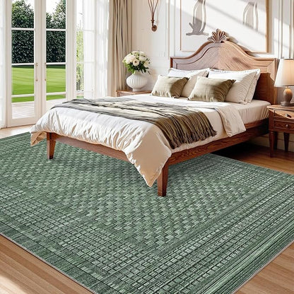 Washable Rugs 10x13 Rug for Living Room Modern Bedroom Rug Aesthetic Green Large Area Rug Non Slip Throw Rugs Soft Low Pile Stain Resistant Carpet for Dining Room 10'x13' Green