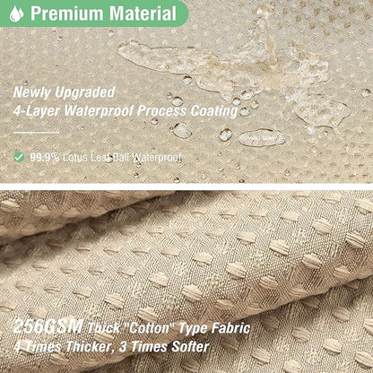 Waffle Shower Curtain 256 GSM Heavy Duty Fabric 72x72 Beige/Khaki | Thick Textured Cloth, Weighted Hem, Water Repellent Washable, Hotel Luxury Polyester Shower Curtain Set for Bathroom 12 Hooks