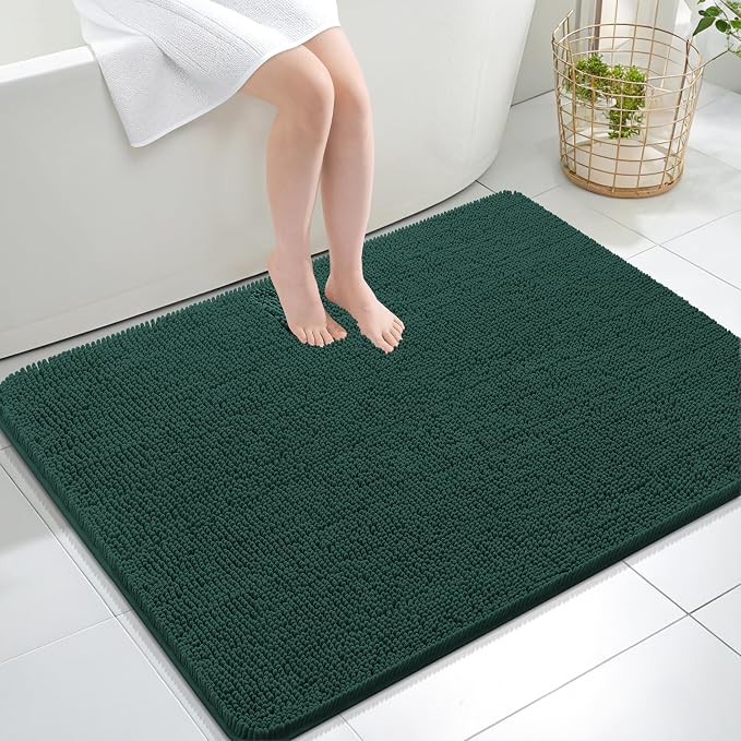 OLANLY Large Bathroom Rugs 40x32, Extra Soft Absorbent Chenille Bath Rugs | Blackish Green, Quick-Drying Rubber Backing, Washable Bath Mat for Bathroom Floor, Tub and Shower, Home Decor Accessories