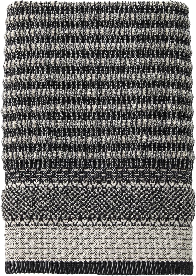 SKL Home Lewis Bath Towel, Premium 100% Cotton, Black | 600 GSM weight. Spa-level quality. Soft & absorbent with a textured jacquard pattern.