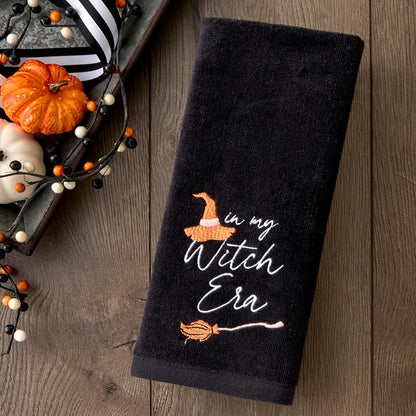SKL Home Halloween in My Witch Era Hand Towel Set-2pc, 100% Cotton, Black | Soft, embroidered velour. Great for the bathroom, kitchen or bar & holiday gifting.