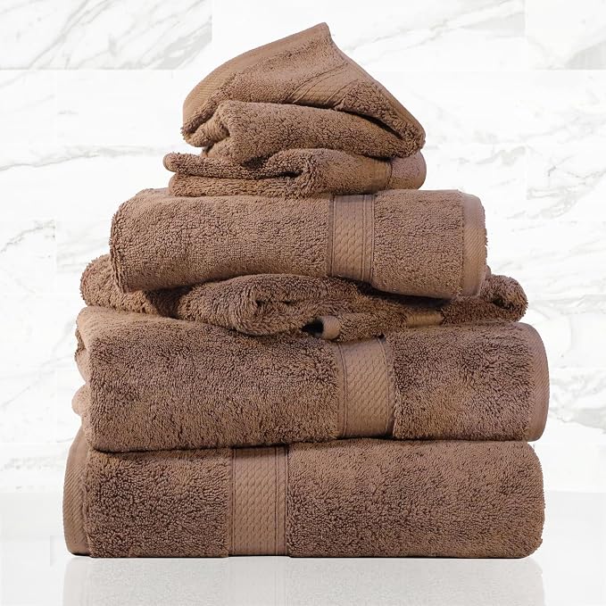 SUPERIOR Egyptian Cotton Ultra Plush & Absorbent, 6 Piece Set, Chocolate | Quick Dry, Soft Luxury Towel Set, Bath Essentials, Guest Bath, Spa, 2 Bath, 2 Hand, 2 Face Towels, Madeline Towels