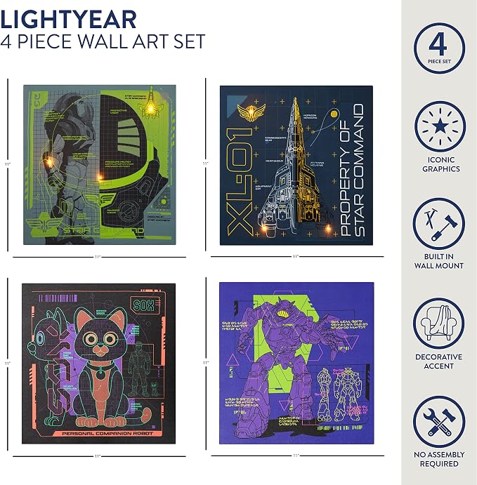 Idea Nuova Pixar Lightyear 4 Pack Square Canvas Wall Art Set, 11"x11" each