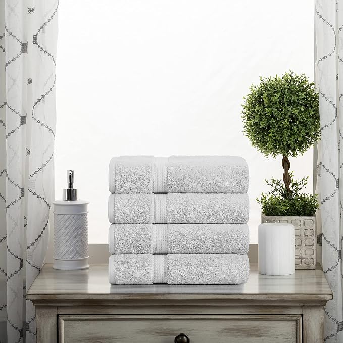 SUPERIOR Egyptian Cotton Plush & Absorbent, Hand Towel Set of 4, Silver | Quick Dry, Soft Luxury Towel Set, Bath Essentials for Bathroom, Guest Bath, Spa, 4 Piece Set, Madeline Towels