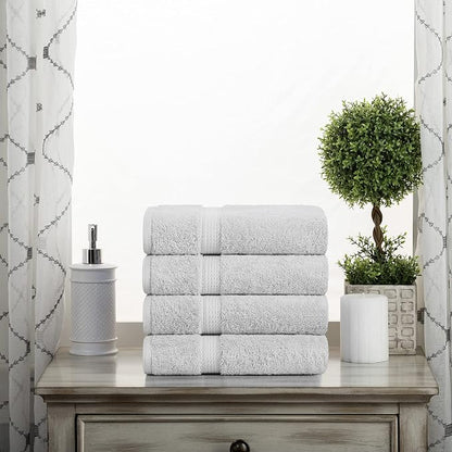 SUPERIOR Egyptian Cotton Plush & Absorbent, Hand Towel Set of 4, Silver | Quick Dry, Soft Luxury Towel Set, Bath Essentials for Bathroom, Guest Bath, Spa, 4 Piece Set, Madeline Towels