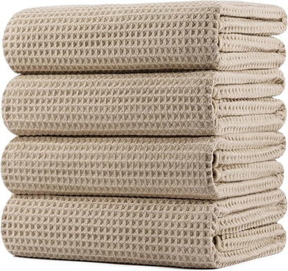 POLYTE 430 GSM Poly Blend Microfiber Quick Dry Waffle Bath Towel, 30x60 in | 4 Pack, Oversize, Lint Free, Body Towel