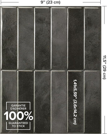 Smart Tiles Peel and Stick backsplash, Stacked Graphite Black, 11.43"x9" | Pack of 5 (3.5 sq ft), Glossy, Heat/Moisture Resistant, Low VOC, Kitchen/Bathroom, Renter Friendly, Made in Canada
