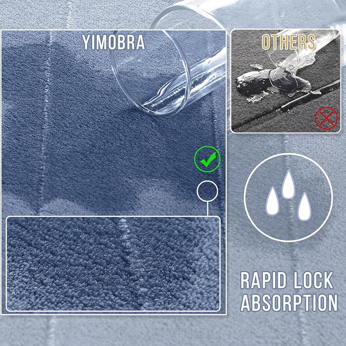 Yimobra Large Bath Mat 36"x24", Super Soft Quick Dry Memory Foam Bathroom Rug, Water Absorbent, Non Slip Backing Machine Washable for Tub Shower, Thick Comfort Support, Denim Blue