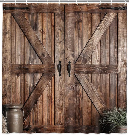 Rustic Barn Door Shower Curtain for Bathroom, Retro Countryside Wood Board Bathroom Decor Curtain Sets,Art Vintage Famhouse Western Bath Curtains RV Shower Curtains with Hooks 60X70IN