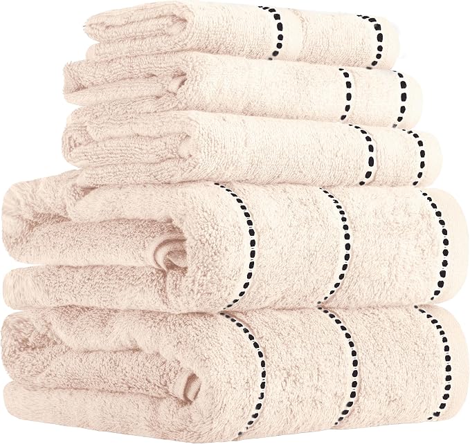Lavish Home 6PC Towel Set - 525GSM 100% Cotton Bathroom Essentials with 2 Bath Towels, 2 Hand Towels, and 2 Wash Cloths - Absorbent Sheets for Bath, Shower, Gym, Spa, and Dorm Room (Beige)
