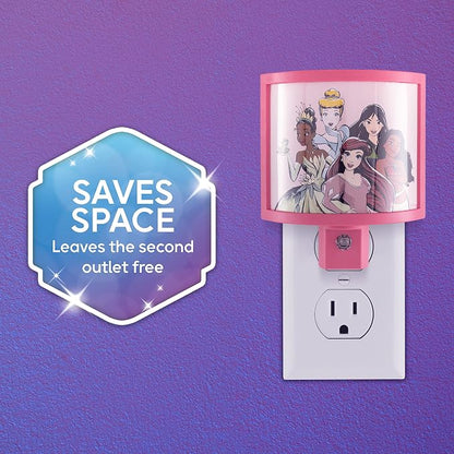 Disney Princess Wrap Shade LED Night Light, Plug-in, Dusk to Dawn, Girls Bedroom Decor, Ambient Lighting, Sleep Light, Ideal for Nursery, Bathroom, 60734