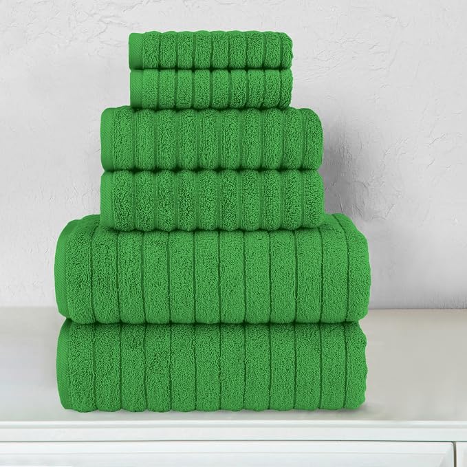 Elegant Comfort 100% Turkish Cotton Corduroy Ribbed Luxury Bath Towels 6-Piece Set,Premium Feel Quick Dry,Highly Absorbent, Contains 2 Bath Towels,2 Hand Towel& 2Washcloths,Emerald Green(Pack of 4)
