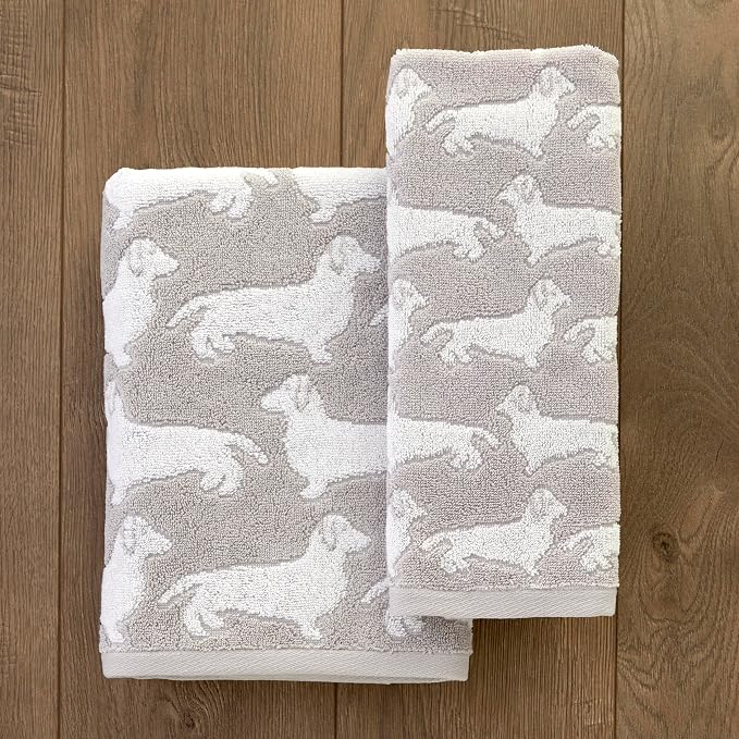SKL Home Dog Bath Towel, Gray | 550 GSM weight. Plush & absorbent terry jacquard. Great for pet lovers.