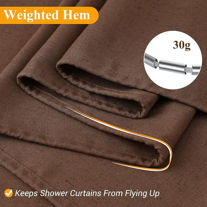 Caramel Brown 36 Inch Shower Curtain - Stall Narrow Half Linen Ultra Thick Fabric Shower Curtain Set with Hooks, Boho Farmhouse Rustic RV Camper Bath Curtains for Bathroom, 36x72