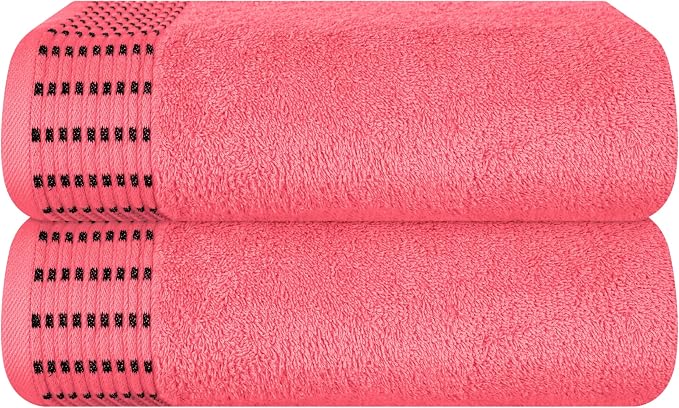 Cotton 2 Pack Oversized Bath Towel Set 28x55 inches, Large Bath Towels, Ultra Absorbant Compact Quickdry & Lightweight Towel, Ideal for Gym Travel Camp Pool - Coral Orange