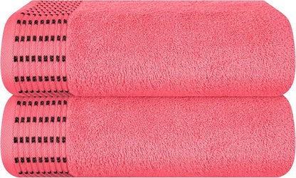 Cotton 2 Pack Oversized Bath Towel Set 28x55 inches, Large Bath Towels, Ultra Absorbant Compact Quickdry & Lightweight Towel, Ideal for Gym Travel Camp Pool - Coral Orange