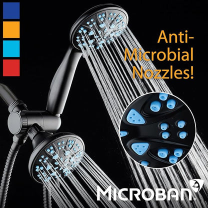 AquaDance Antimicrobial/Anti-Clog High-Pressure 30-setting Dual Head Combination Shower with Microban Nozzle Protection From Growth of Mold, Mildew & Bacteria for a Healthier Shower – Aqua Blue
