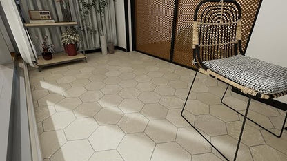 W&S 24-Sheets Beige Hexagon Peel and Stick Floor Tile, Faux Stone Peel and Stick Backsplash for Kitchen, Self Adhesive Luxury Flooring Tile DIY for Bathroom, Living Room, RV