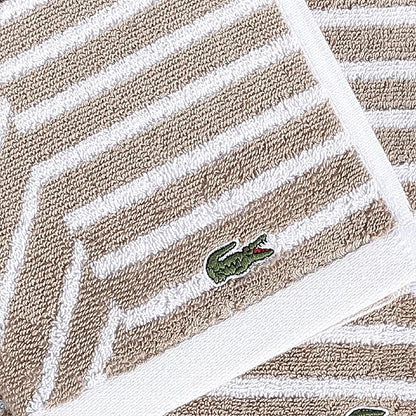 Lacoste Guethary Striped Towel – 100% Cotton, Reversible Modern Geometric Design, Soft & Absorbent, Durable & Lightweight, Machine Washable – Sand, 30"x54" Bath Towel