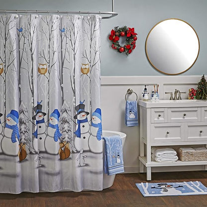 SKL Home Christmas Winter Friends Snowman Bath Rug, 20" x 30", Blue | Ultra-plush & absorbent. Anti-slip Latex backing. Great for the bathroom, kitchen or any space. Machine washable.