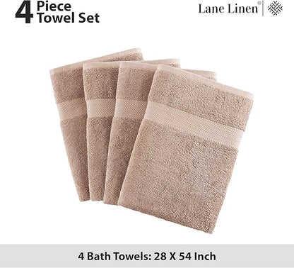 LANE LINEN Bath Towel Set 100% Cotton 4 Piece Soft Absorbent - Taupe | Cotton Bath Towels - Densely Woven, Coordinated Colors, Dobby Border Accent, OEKO-TEX Certified, Ring-Spun Durability