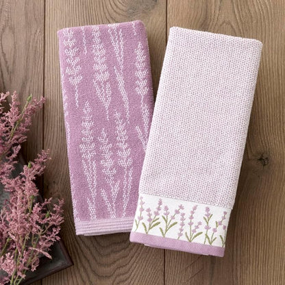 SKL Home Lavender Silhouette Hand Towel Set-2pc, Reversible, Purple | 100% Turkish Cotton. Soft & absorbent jacquard. For use in the bathroom, kitchen or bar & makes a great gift.