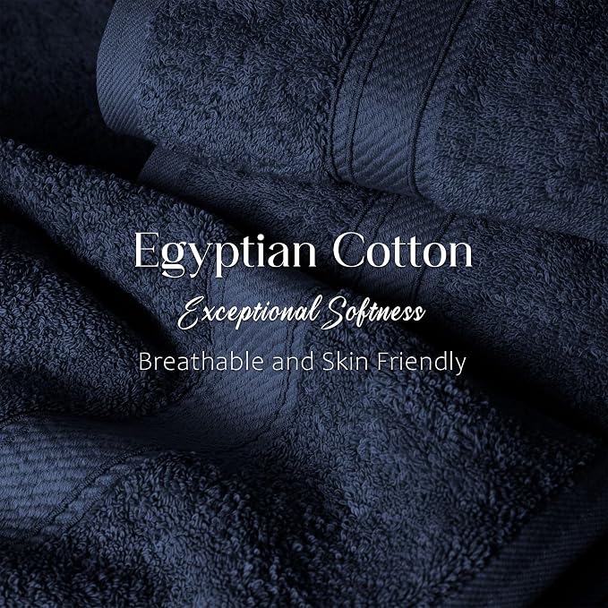 SUPERIOR Egyptian Cotton Ultra Plush & Absorbent, 3 Piece Set, Navy Blue | Quick Dry, Soft Luxury Towel Set, Bath Essentials, Guest Bath, Spa, 1 Bath, 1 Hand, 1 Face Towels, Madeline Towels