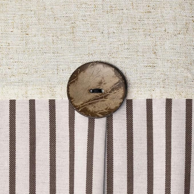 Farmhouse Shower Curtain Linen Beige Button Brown Stripe 72"W x 78"L | Farmhouse Style, Chic Button, Striped, Linen Fabric, Rustic, Country, Natural Look, Washable, for Bathroom Bathtub