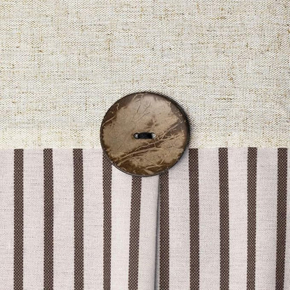 Farmhouse Shower Curtain Linen Beige Button Brown Stripe 72"W x 78"L | Farmhouse Style, Chic Button, Striped, Linen Fabric, Rustic, Country, Natural Look, Washable, for Bathroom Bathtub