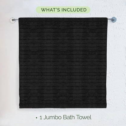 Elegant Comfort 100% Turkish Cotton Corduroy Ribbed Luxury Jumbo Bath Towel Ultra Soft - 35 x 70 Inch - Luxury Spa Premium Hotel Quality Highly Absorbent and Quick Dry Large Bath Towel, Black