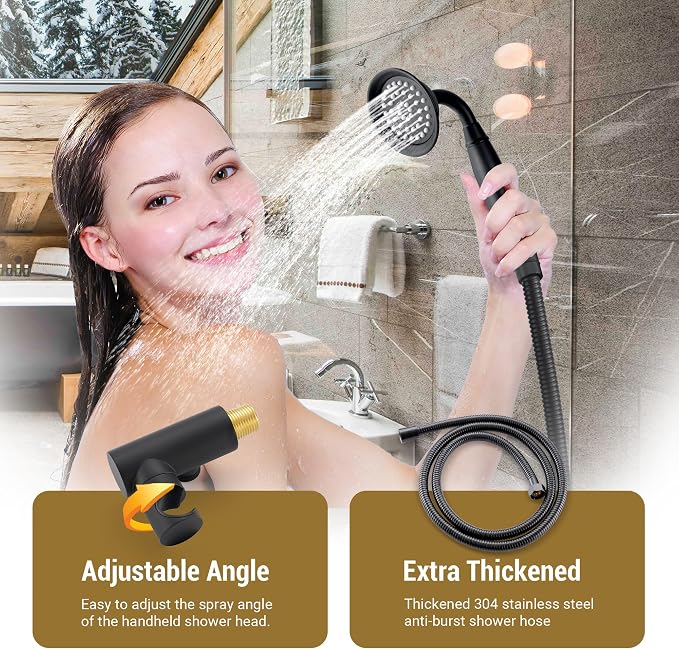 DASAN Rain Shower System Antique Shower Faucet Complete Sets, Shower Fixtures Combo with Pressure Balance Valve, Trim Kit, 9’’ Rainfall Overhead Shower & Handheld, Color Matte Black AT209W-MB