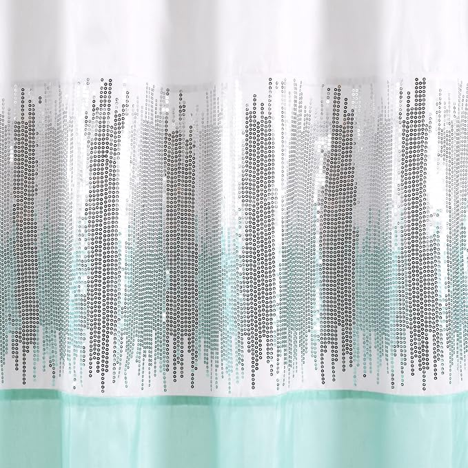 Lush Decor Night Sky Shower Curtain, Single, 72" W x 72" L, White & Blue - Sequin Shower Curtain - Sparkly Color Block Bath Curtain - Modern Glam Bathroom Decor