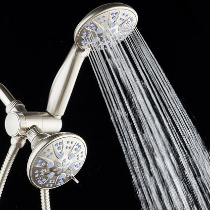 AquaDance Antimicrobial/Anti-Clog High-Pressure 30-setting Dual Head Combination Shower with Nozzle Protection from Growth of Mold, Mildew & Bacteria for a Healthier Shower – Sunset Blue