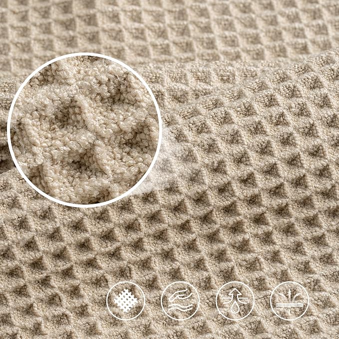 POLYTE 430 GSM Poly Blend Microfiber Quick Dry Waffle Bath Towel, 30x60 in | 4 Pack, Oversize, Lint Free, Body Towel